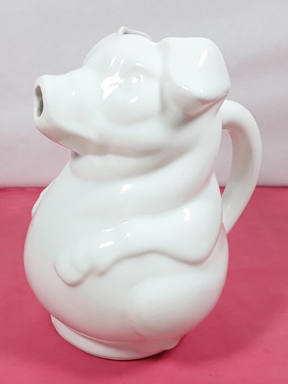Vtg 8" Pig Pitcher USA Pottery 1qt white hog farmhouse country decor farmcore